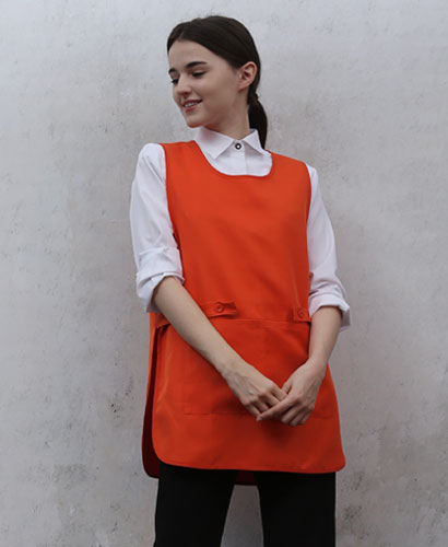 AP-373 옆트임 오렌지 원피스앞치마 (폴리원단)＃