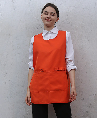 AP-373 옆트임 오렌지 원피스앞치마 (폴리원단)＃