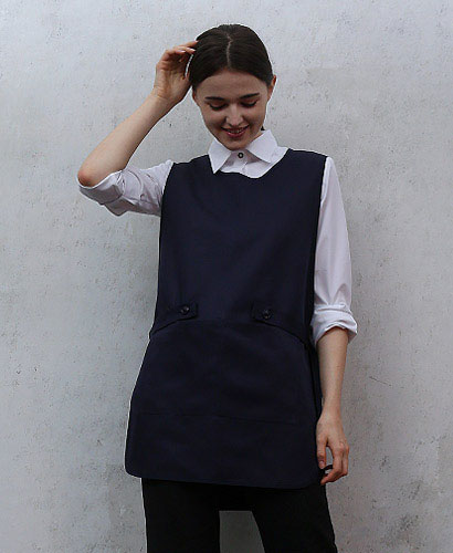 AP-372 옆트임 곤색 원피스앞치마 (폴리원단)