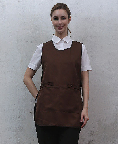 AP-369 옆트임 갈색 원피스형앞치마 ＃(폴리원단)