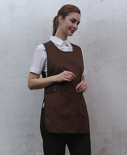 AP-369 옆트임 갈색 원피스형앞치마 ＃(폴리원단)