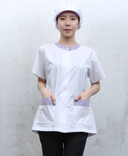 HA-646 보라 라운드체크카라 반팔