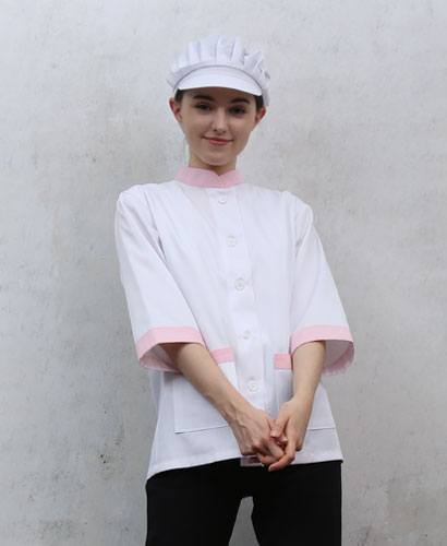 HA-644  20수 칠부 분홍 차이나 카라 위생복