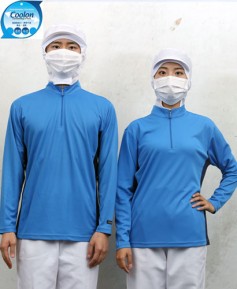 W-164-1 긴팔 청색 지퍼 차이나카라ㅡ(남녀공용 위생티)빅사이즈있음