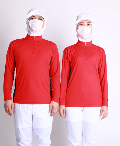 W-164-1 긴팔 적색 지퍼 차이나카라ㅡ(남녀공용 위생티)빅사이즈있음