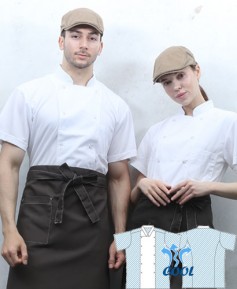 KO-3422 화이트 투버튼 쿨매쉬 반팔 조리복