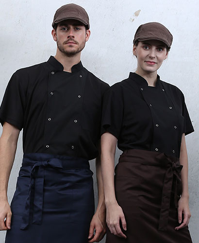 KO-3421 블랙 투버튼 쿨매쉬 반팔 조리복