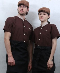 KO-1827 커피베이지띠 배색 싱글단추 조리복