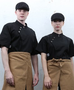 KO-87 블랙 쓰리버튼스냅 반팔조리복- (겨드랑이/등판 쿨메시)