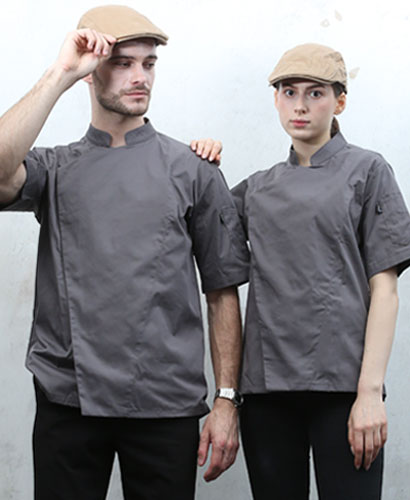 KO-91 그레이 반팔 히든스냅 조리복ㅡ (겨드랑이/등판 쿨메시)