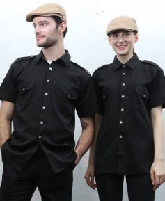 Y-890 블랙 무지 사파리 반팔 남방 ㅡㅡ [남녀공용]