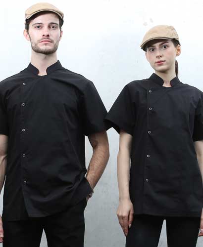 KO-3621 블랙 원버튼 반팔 조리복