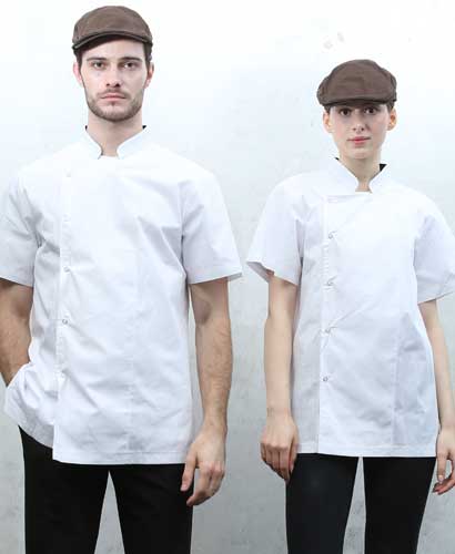 KO-3622 흰색 원버튼 반팔 조리복