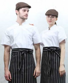 KO-3622 흰색 원버튼 반팔 조리복