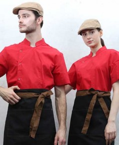 KO-3625 적색 원버튼 반팔 조리복