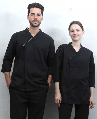 KO-4011 블랙 브이넥카라 칠부 조리복ㅡㅡ(남여공용 사이즈)