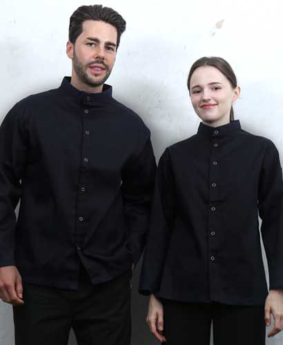 KO-165-2 블랙 베이직 스탠딩카라 긴팔조리복