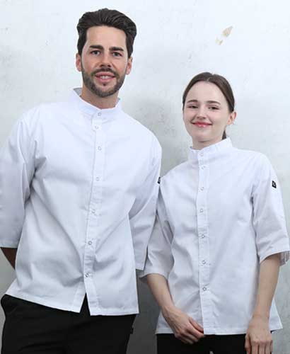 KO-166-1 화이트 베이직 스탠딩카라 칠부조리복