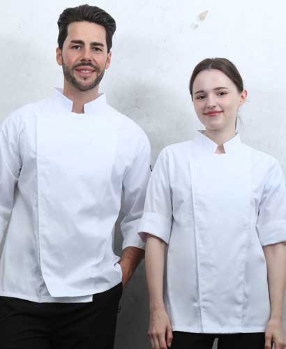 KO-230-1 화이트 원포인트 스냅  조리복  [반팔겸용] (겨드랑이/등판 쿨메시)