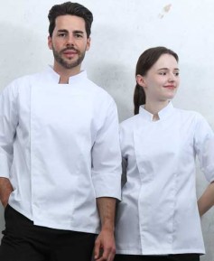 KO-230-1 화이트 원포인트 스냅  조리복  [반팔겸용] (겨드랑이/등판 쿨메시)