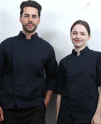 KO-230-3 네이비 원포인트 스냅 조리복  [반팔 겸용] (겨드랑이/등판 쿨메시)