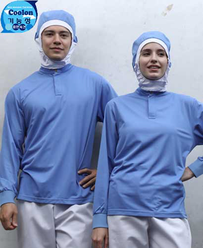 W-179 진하늘 차이나카라 기능성 긴팔ㅡ(남녀공용 위생티) ★빅사이즈 있음