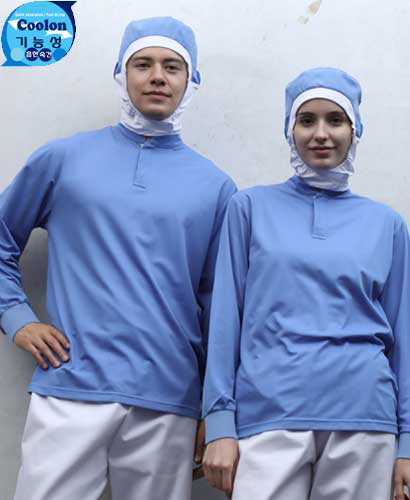 W-179 진하늘 차이나카라 기능성 긴팔ㅡ(남녀공용 위생티) ★빅사이즈 있음