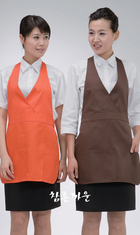 AP-022 오렌지 V라인 앞치마 ㅡㅡㅡ ◐면혼방◑