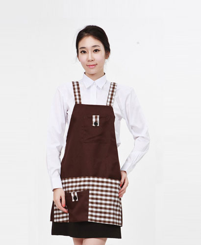 AP-056 밤색 체크 배색 앞치마