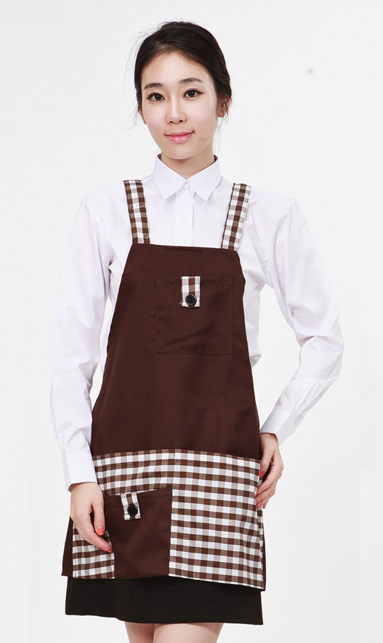 AP-056 밤색 체크 배색 앞치마