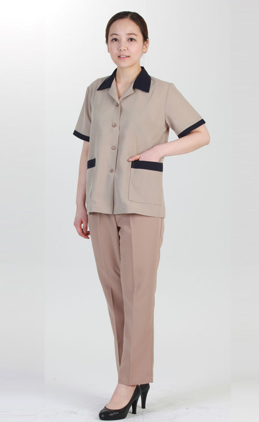 CL-44 베이지 배색 유니폼 반팔