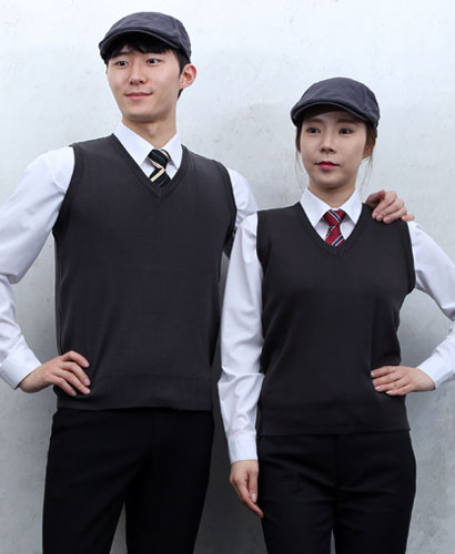 G-45 차골 무지 니트  조끼 (남녀공용)