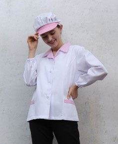 HA-35 20수 핑크체크 카라형 위생복