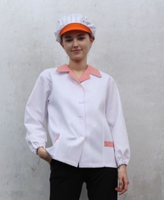 HA-641 30수 주황 체크카라 위생복 ㅡ(얇은원단)