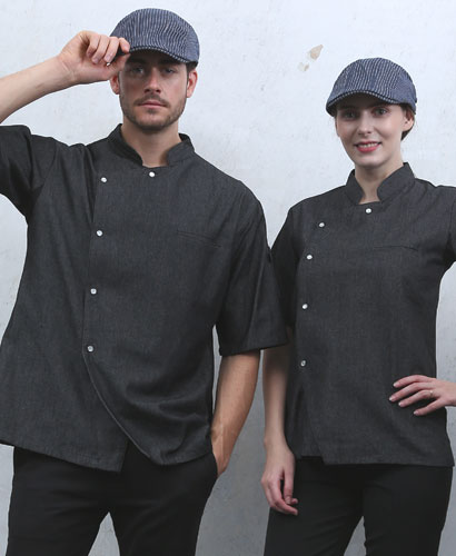 KO-140 반팔 진회색 데님 싱글단추 스넵  (겨드랑이/등판 쿨메시)