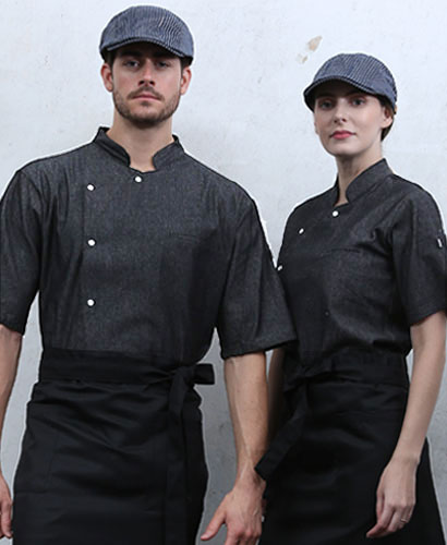 KO-140 반팔 진회색 데님 싱글단추 스넵  (겨드랑이/등판 쿨메시)