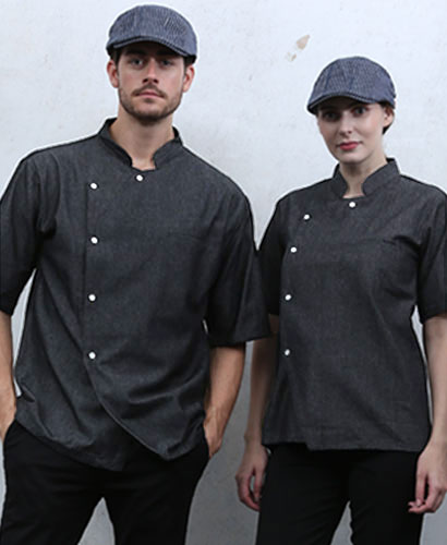 KO-140 반팔 진회색 데님 싱글단추 스넵  (겨드랑이/등판 쿨메시)