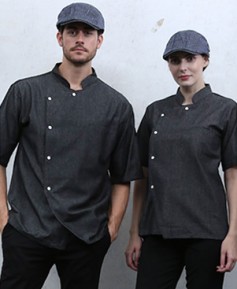 KO-140 반팔 진회색 데님 싱글단추 스넵  (겨드랑이/등판 쿨메시)