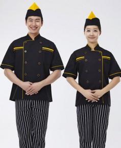 CO-52 노랑 띠 검정 반팔 조리복