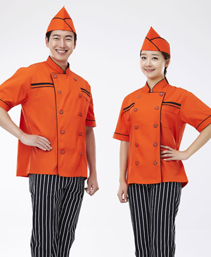 CO-54 검정 띠 오렌지 반팔 조리복