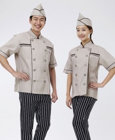 CO-58 갈색 띠 베이지 반팔 조리복