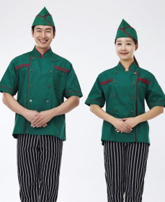 CO-60 적색 띠 진녹색 반팔 조리복