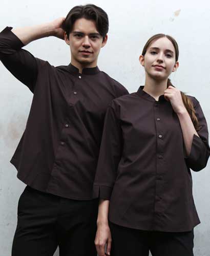 Y-727 NEW 브라운 차이나카라 칠부 셔츠 [남녀공용]