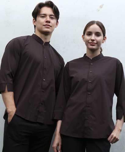 Y-727 NEW 브라운 차이나카라 칠부 셔츠 [남녀공용]