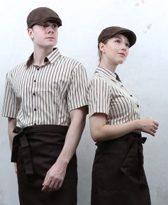 Y-738 반팔 브라운 줄지 셔츠