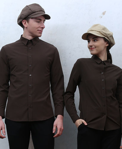 Y-907 커피색 카페 셔츠 ㅡ긴팔