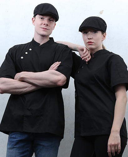 KO-87 블랙 쓰리버튼스냅 반팔조리복- (겨드랑이/등판 쿨메시)