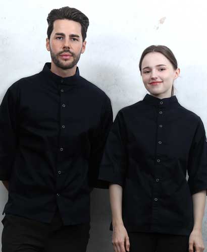 KO-166-2 블랙 베이직 스탠딩카라 칠부조리복